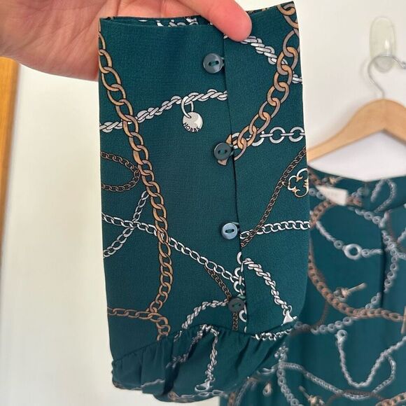 Hobbs London Women’s Angela Chain Print Leaf Green Long Sleeve Empire Midi Dress - Picture 11 of 16